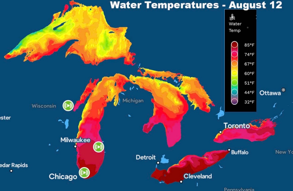 Great Lakes water temperatures