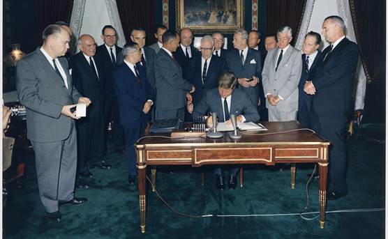 President Kennedy signing the Nuclear Test Ban Treaty ratification, October 7, 1963